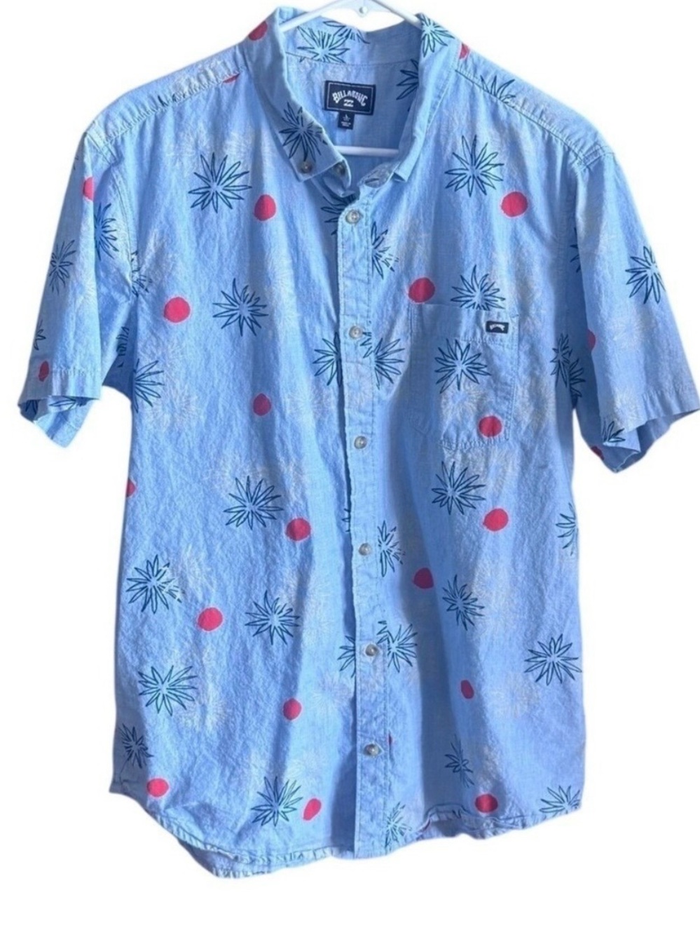 Billabong Short Sleeve Button Up Shirt Summer BBQ Red White & Blue 4th of July